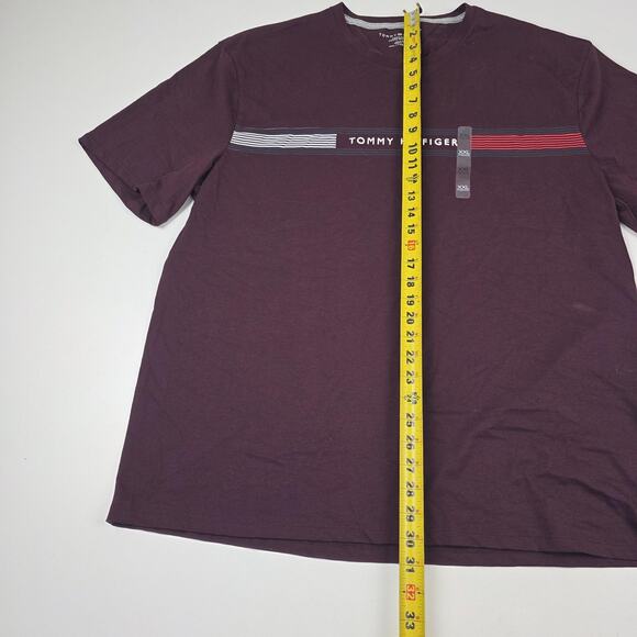 Tommy Hilfiger Shirt Mens 2XL Burgundy Regular Fit Stripe Logo Crewneck Tee - Picture 5 of 10
